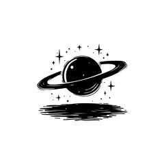 Stylized celestial sphere illustration with a ring system in graphic drawing © LgsDesign