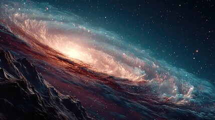 Naklejka premium Cosmic event deep space galaxy with colorful nebula stunning visualization vast universe digital art
