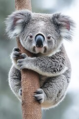 Close-up of a koala clinging to a tree