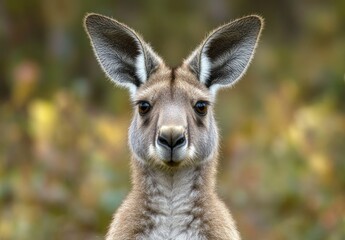 Close-up Portrait of a Young Kangaroo with Big Ears and Curious Expression in Natural Habitat