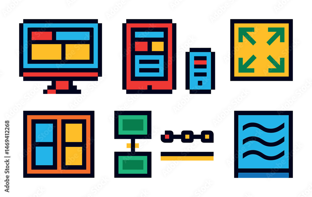 Poster technology and web linear icons set – digital, device, user interface symbols