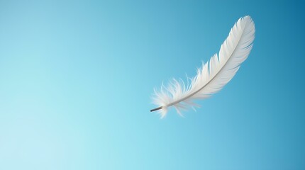 Obraz premium White feather floats through a dreamy atmosphere, symbolizing lightness and freedom. Concept of weightlessness and serenity for creative design and calming visuals.