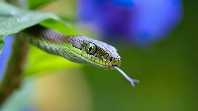 Close Up of Snake on Leaf