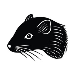 A sleek minimalist black and white illustration of a rodent head suitable for animal themes and graphic designs.