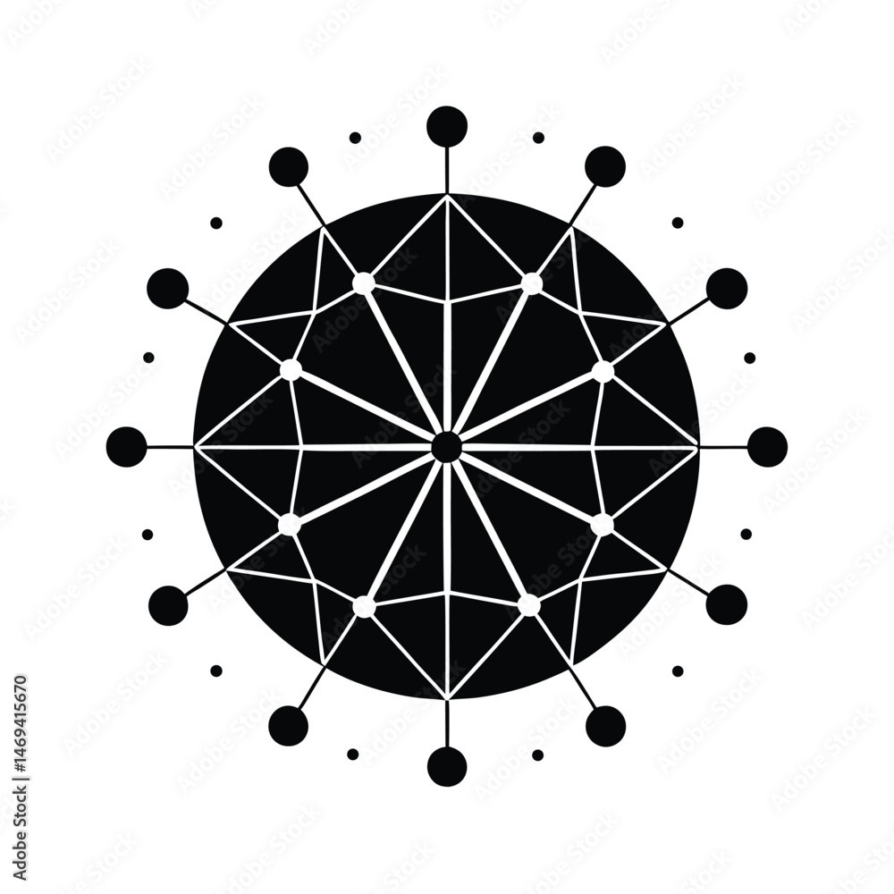 Poster abstract geometric vector design featuring a circular shape with interconnected lines and dot elemen