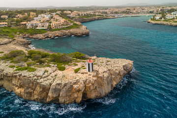 Aerial view of Porto Cristo resort town in Mallorca, Balearic Islands, Spain
