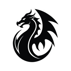 Striking black dragon emblem illustrating power, myth, and legend suitable for logos and graphic design projects