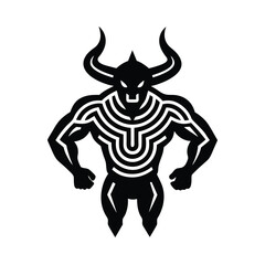 Powerful vector illustration depicting a muscular mythological minotaur with detailed patterned chest and majestic horns