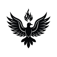 Fototapeta premium A symbol of rebirth and transformation features a black phoenix with outstretched wings and flames