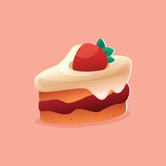 Illustration of cute strawberry shortcake isolated on pink background.