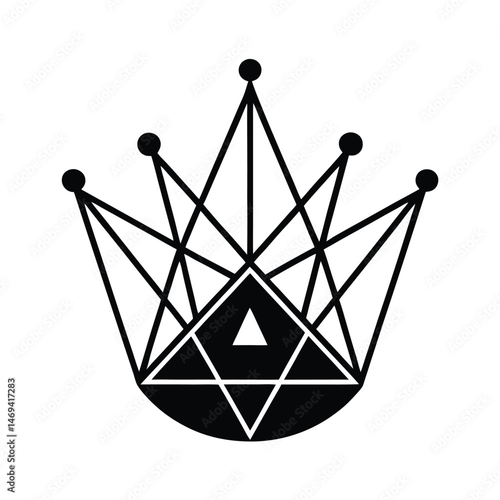 Aufkleber elegant geometric crown design with triangles and dots in a minimalist black and white style suitabl