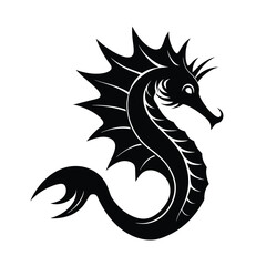 Sleek black silhouette of a seahorse against a clean white background ideal for various design applications