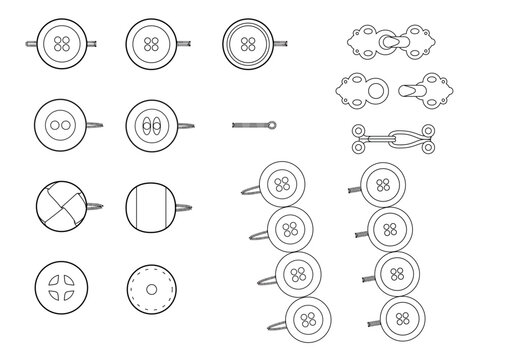 shirt coat jacket buttons for fashion design flat drawing illustration vector sewing button snap buckle hook