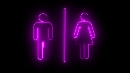 Glowing neon female and male icons. a lady and a man toilet sign animation background.