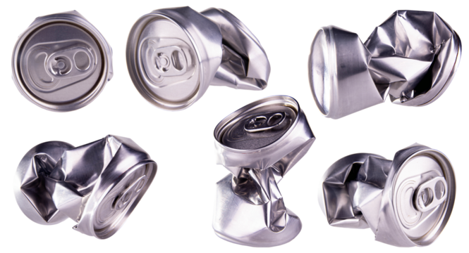 collection of crumpled empty blank soda can isolated
