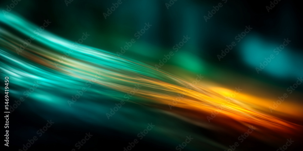 Poster abstract image of teal and orange light streaks creating a dynamic, flowing design, suggesting motio