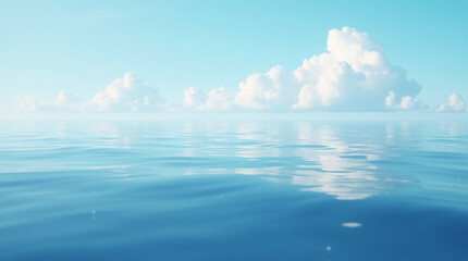 Obraz premium Reflections of Tranquility: Close-Up of a Calm Sea with Soft Clouds and Blue Sky in Ultra-Realistic Detail