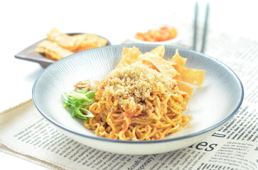Indonesian Fried Noodles dish, mie goreng, cooked with spicy spices and a unique taste.