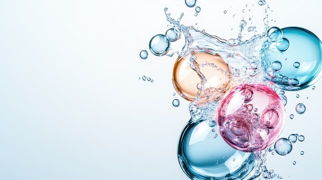 A vibrant splash of colorful bubbles in clear water, capturing the essence of freshness and vitality, perfect for abstract art lovers and nature-inspired themes.