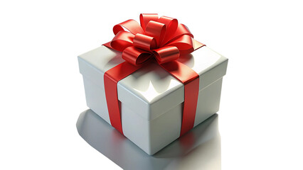 Obraz premium White gift box decorated with red ribbon and bow isolated on white background