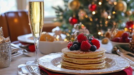 Festive Holiday Brunch: Pancakes with Berries and Champagne