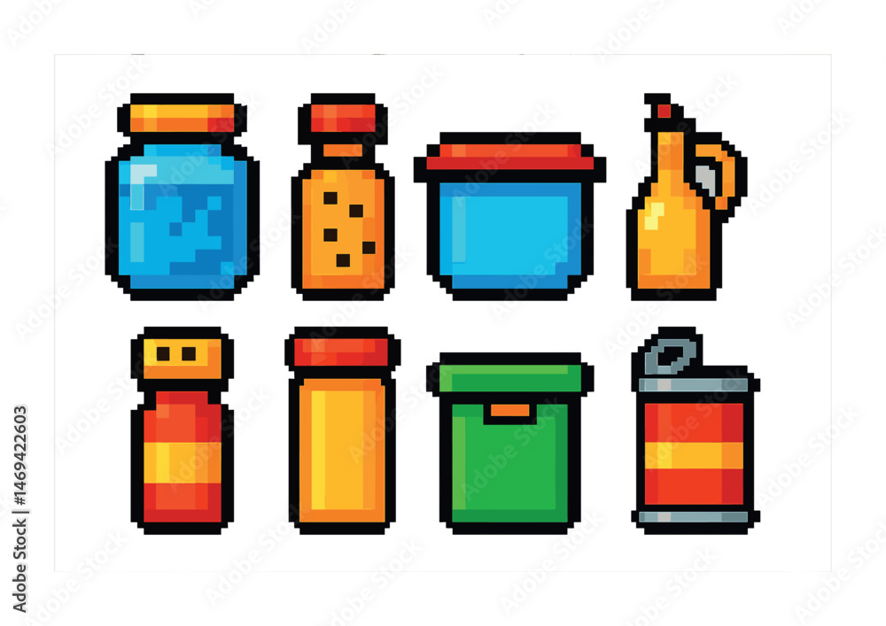 Aufkleber retro pixel art containers and jars for digital and print design projects