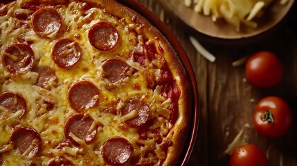 Delicious Pepperoni Pizza in Rustic Setting