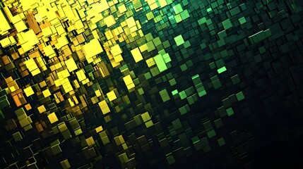 Transparente gelb-gr&uuml;ne W&uuml;rfel mit Gitterlinien &ndash; technoides Rasterdesign  
