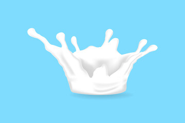 Milk Splash Isolated on Blue Background – Realistic 3D Illustration