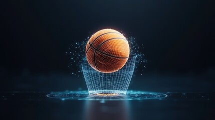 Fototapeta premium Basketball in a digital net