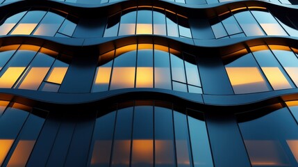 A striking modern building facade featuring wavy patterns and reflective glass that captures the interplay of light and architecture in a visually stunning manner.