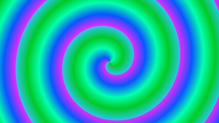 Hypnotic swirling spiral in vibrant neon colors