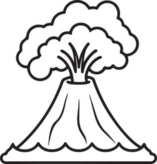 volcano eruption with lava line art, black outline, vector and illustration, coloring book page line art drawing