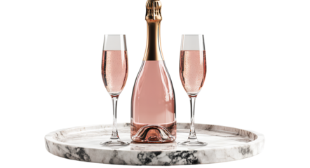 Champagne bottle and two glasses, transparent background, PNG file with white background, PNG format, no shadow