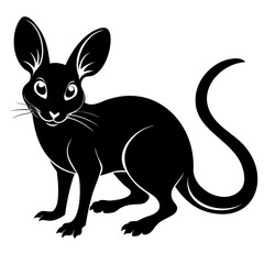 Wild desert jerboa silhouette in black vector on clear background