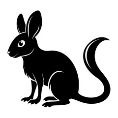 Wild desert jerboa silhouette in black vector on clear background