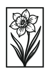 “Floral Cutout Wall Art Design – Black Silhouette Flower with Leaves”