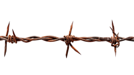 Rusty Barbed Wire isolated on transparent white background, clipping path