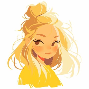 Cartoon portrait of stylish blonde with a bun hairstyle.