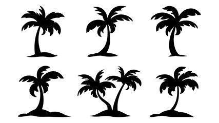 Black Palm Trees Set Isolated On White Background.