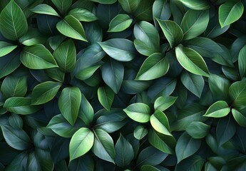 Fototapeta premium Lush Green Leaves Background with Varied Textures and Natural Patterns in Vibrant Shades of Green