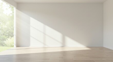 Fototapeta premium Sunlit empty room with light wood floor