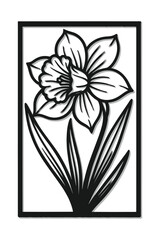 “Floral Cutout Wall Art Design – Black Silhouette Flower with Leaves”