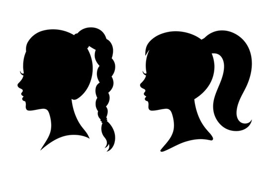 Girl profile silhouette with ponytail and braid