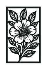 “Floral Cutout Wall Art Design – Black Silhouette Flower with Leaves”