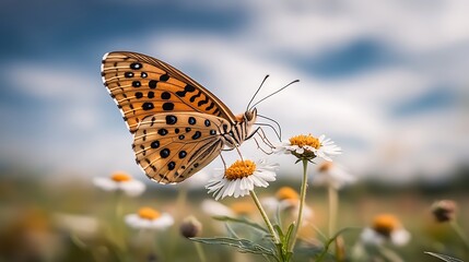 Butterfly on wildflowers, delicate beauty
