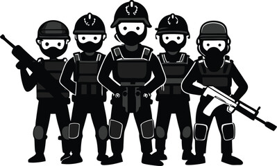 Five Silhouetted Swat Team Members Ready for Action