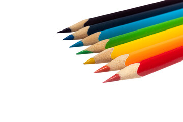 Set of multicolored pencils for drawing in rainbow colors isolated on white background