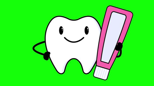 Looping Talking Tooth with toothpaste Cartoon Motion Graphic with Green Screen Background