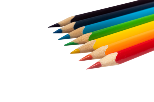 Set of multicolored pencils for drawing in rainbow colors isolated on white background